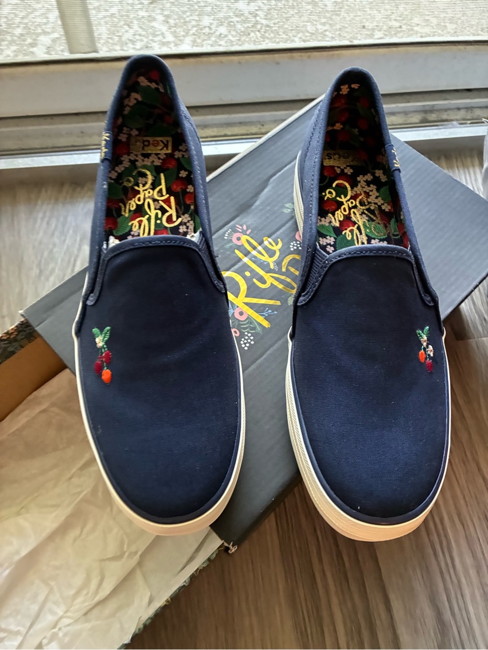 Rifle paper co Keds with embroidered red cherries nib